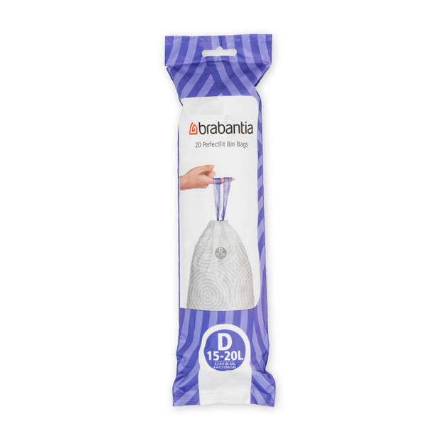 Brabantia PerfectFit afvalzak met trekbandsluiting code D, 15-20 liter, 20 stuks/rol - White
