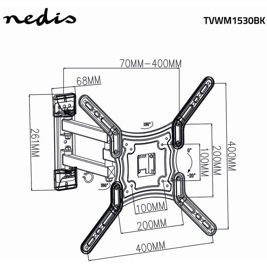 Nedis TVWM1530BK wandsteun voor flatscreen 23 tot 55” draai- kantelbaar 30kg