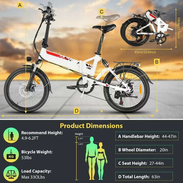 Bicicleta elétrica dobrável Gocio 500W, aro 20, bicicleta elétrica urbana leve em liga de alumínio, com bateria de íon-lítio removível de 48V 7.8Ah integrada, bicicleta elétrica urbana para adultos.