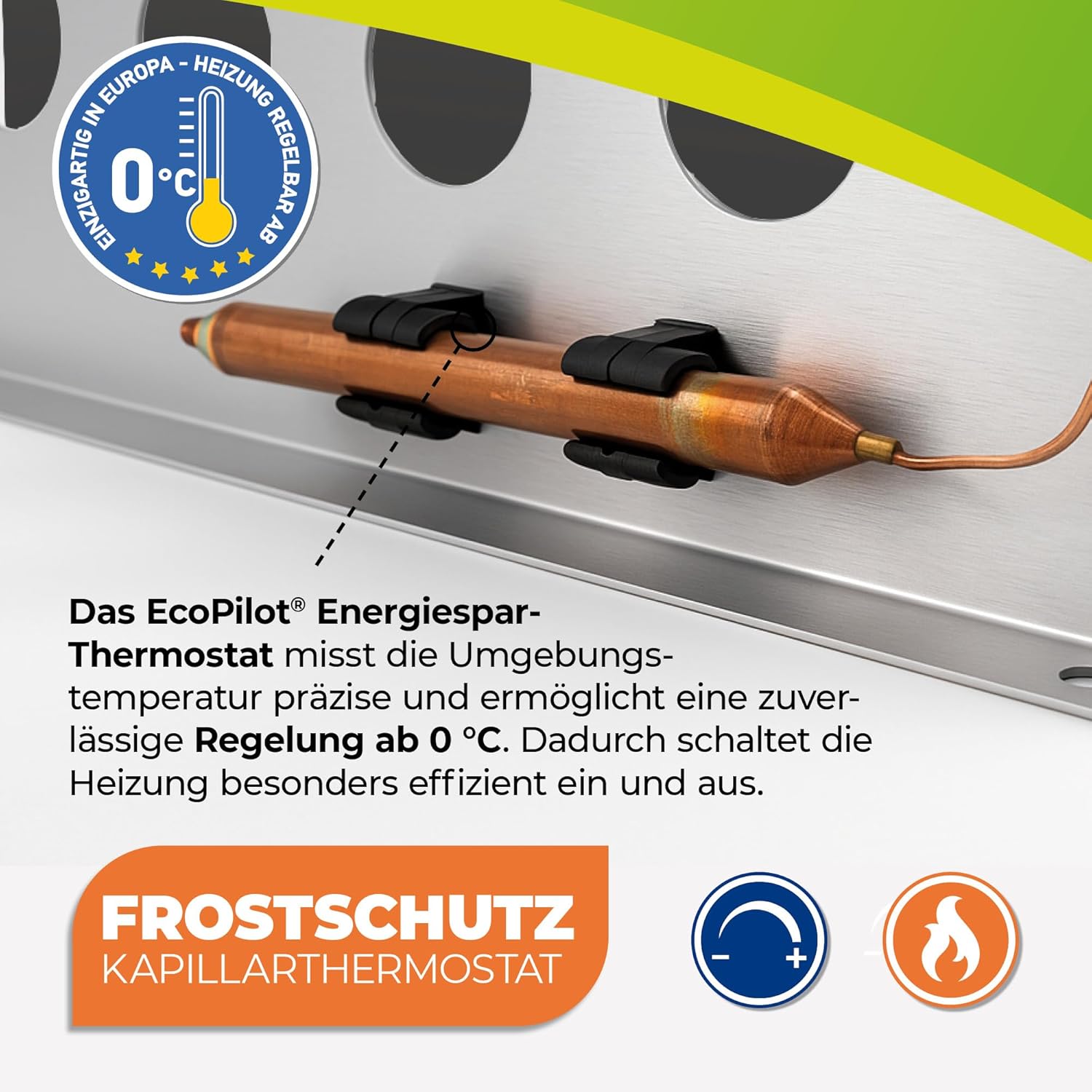 Bio Green Gas-gewächshausheizung EcoPilot, 4500 Watt, Silber, Thermostat-Regelbereich: 0° – 20° C, Edelstahl, Outdoor, Gas, 38x17x40 cm, für Gewächshäuser bis 22m², Bodenmontage