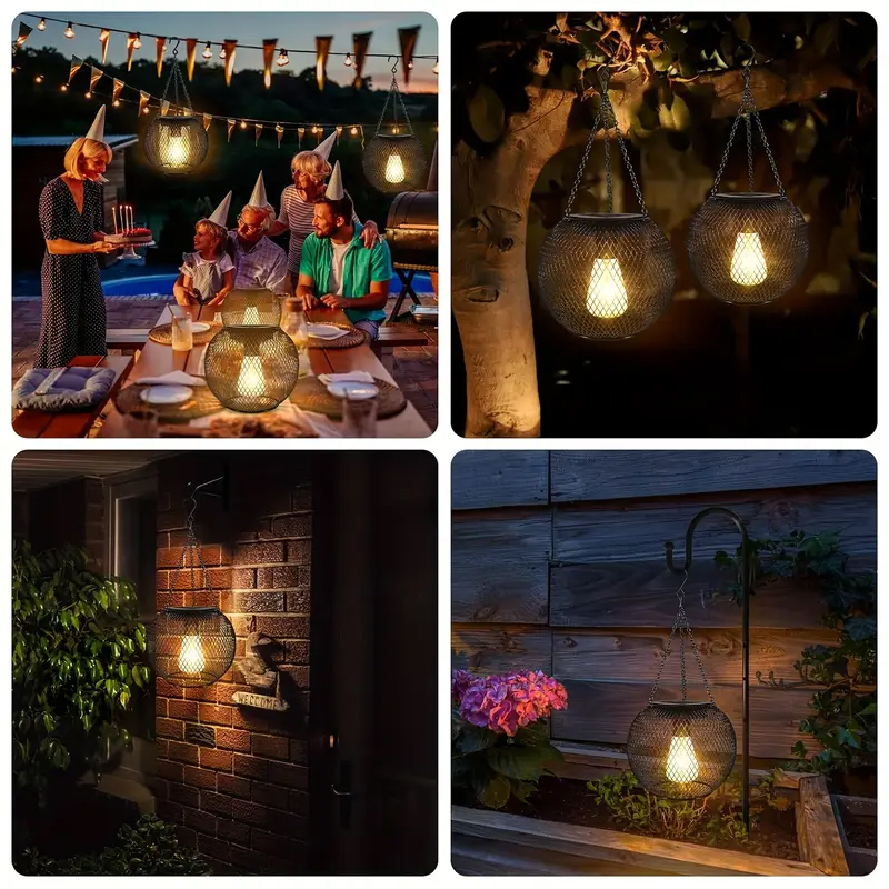(2er Set) Ø12cm LED Solar Deko Lampe Outdoor Hänge Laterne Gartenleuchte IP65 - Warmweiss