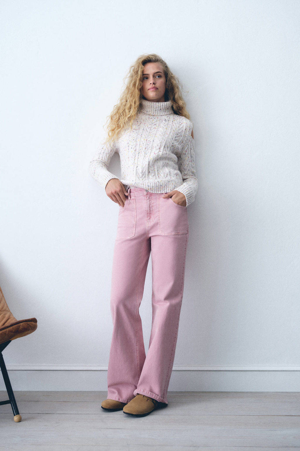 MANGO TEEN wide leg jeans roze