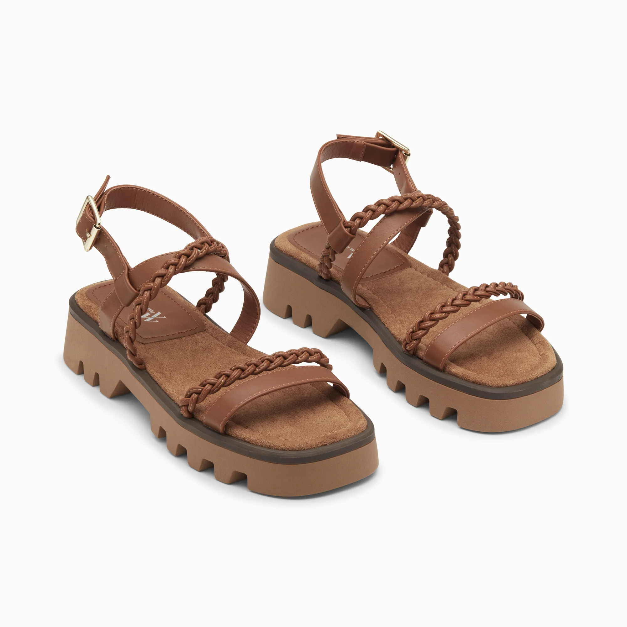 Sandales plates-Sandales Bonnie camel à brides tressées et plateforme crantée