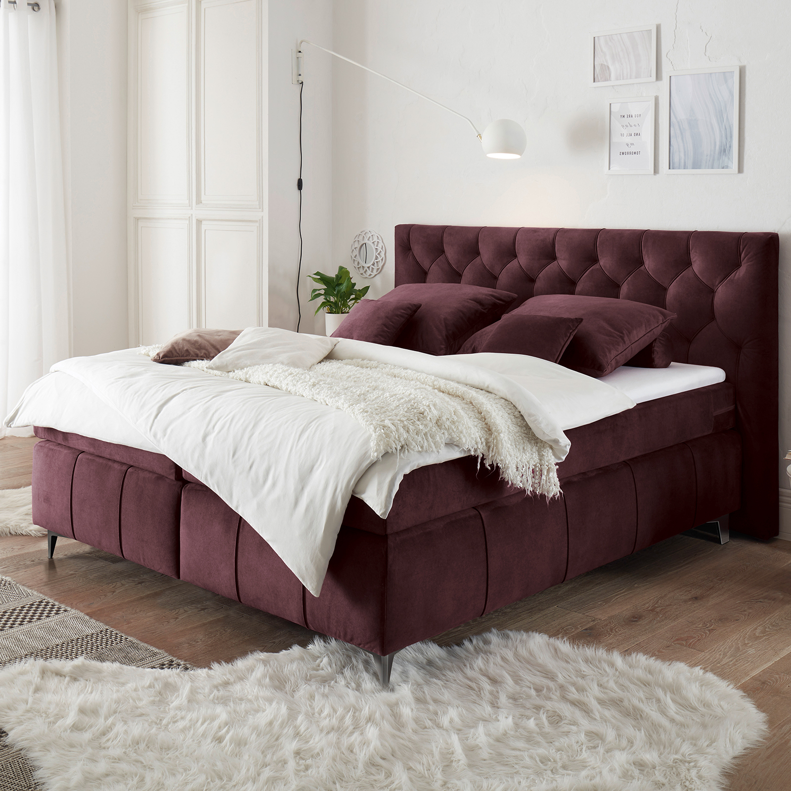 Boxspringbett - aubergine - Tonnentaschenfederkern - H2 - 180x200 cm