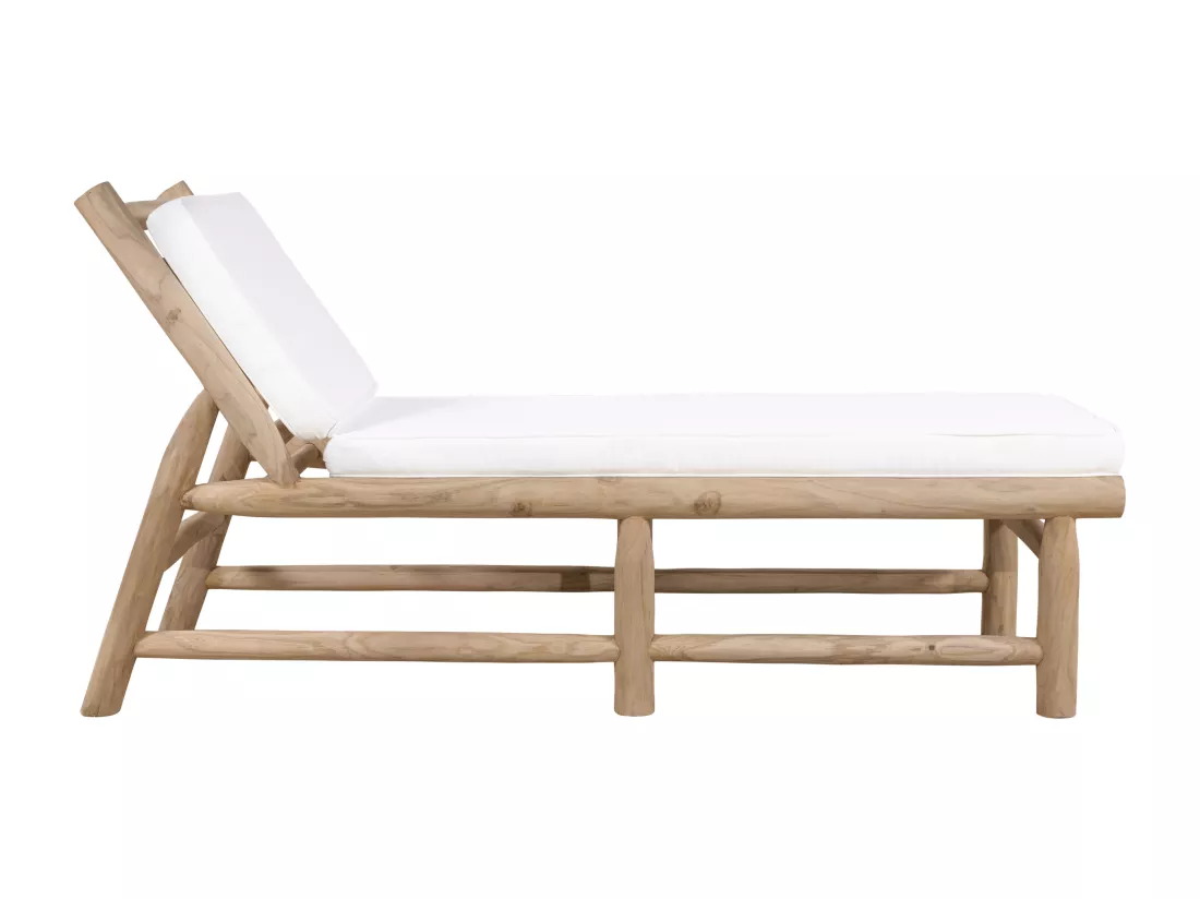 Lot de 2 bains de soleil en teck avec matelas - Naturel clair et blanc - TULUM de MYLIA