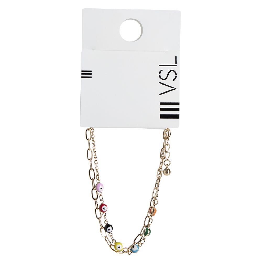 Bracelet chaîne 2 rangs avec perles motif oeil multicolore
