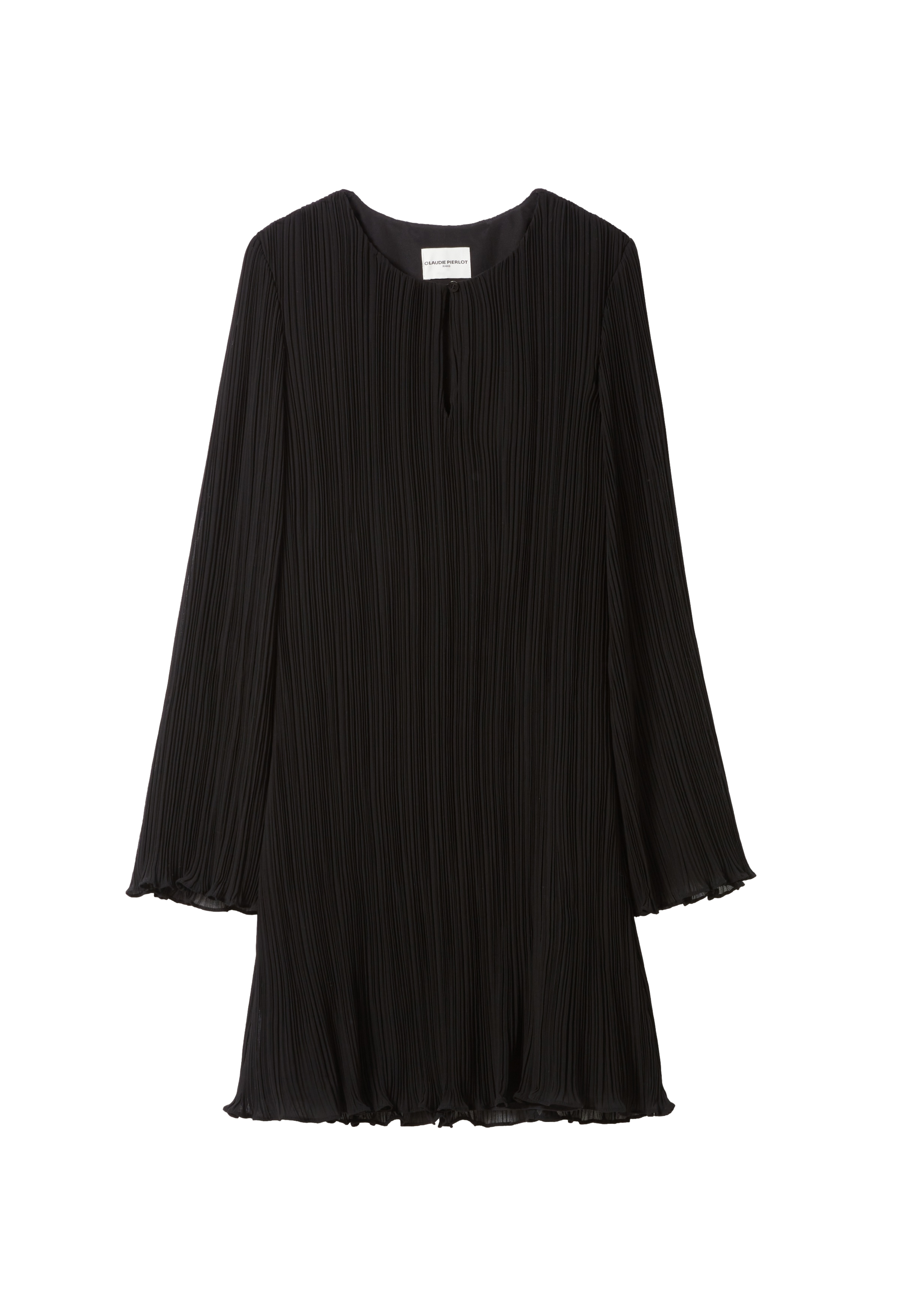 Robe courte col rond plissée | Noir