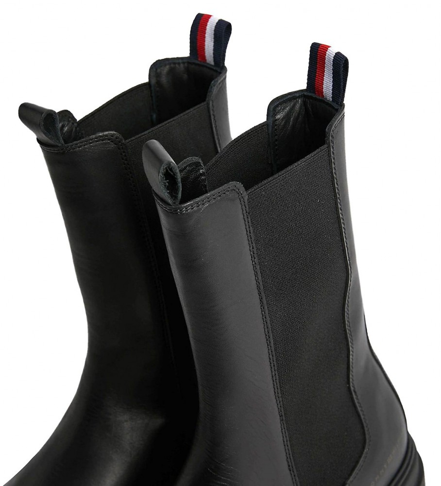 Botas Chelsea Tommy Hilfiger em couro preto - Altura da sola: 5,5 cm -