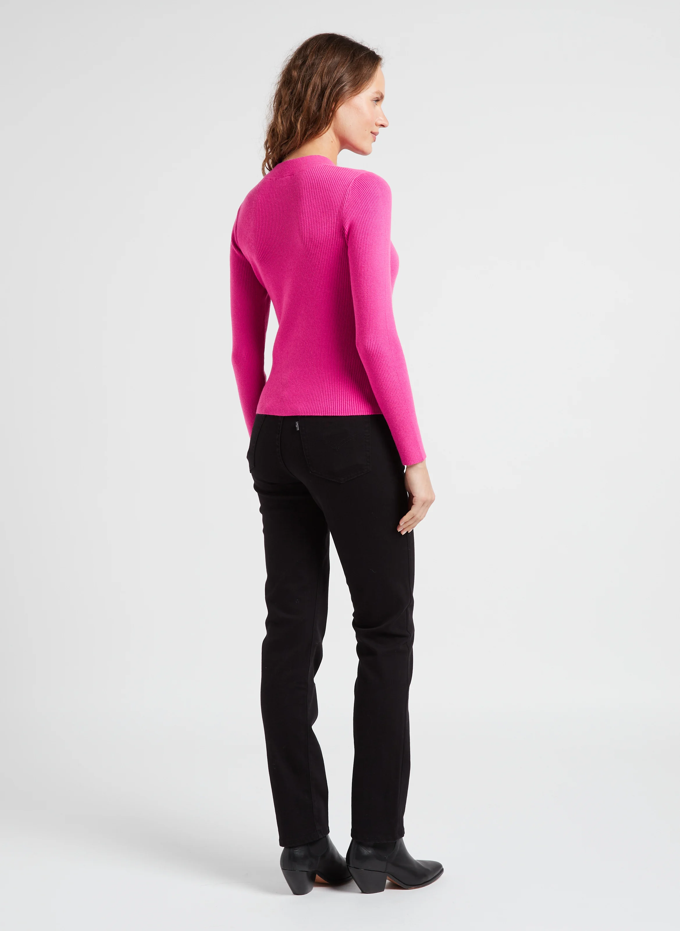 CREW RIB SWEATER - Pull ajustée col montant en maille côtelée| Rouge