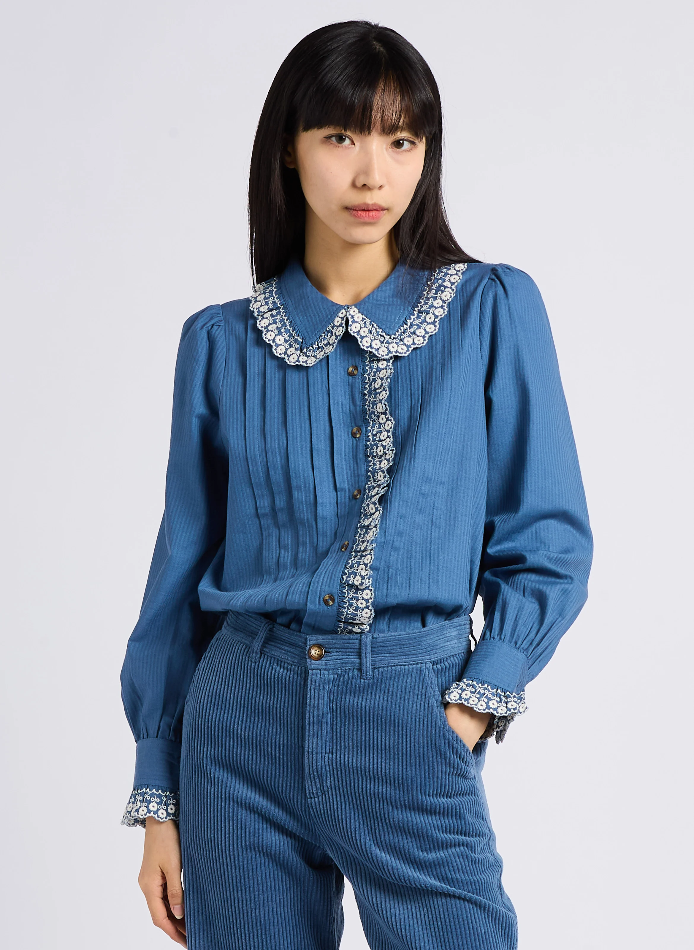 ANGE - Top col claudine en coton | Bleu