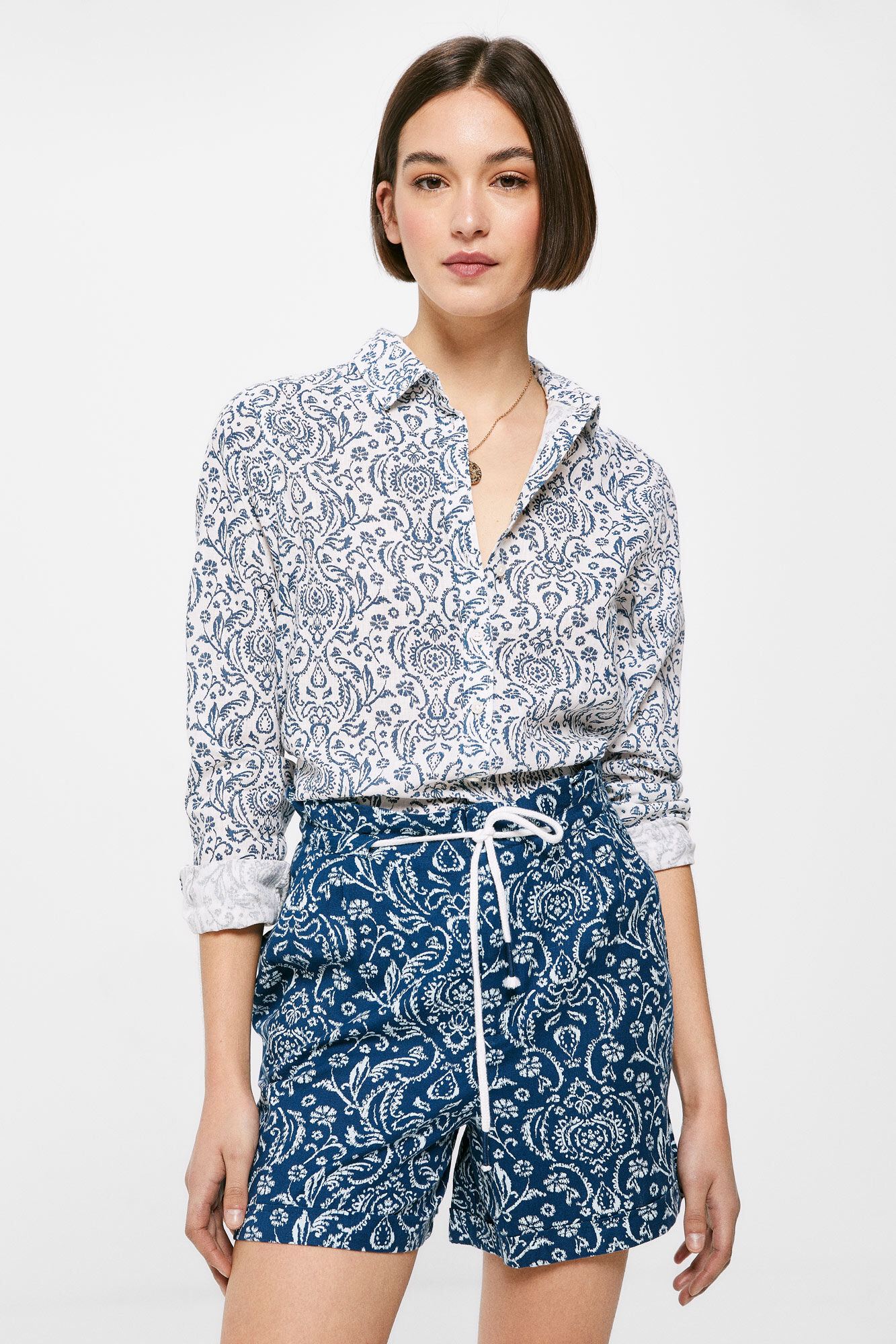 Camisa Lino Algodón - azul marinho