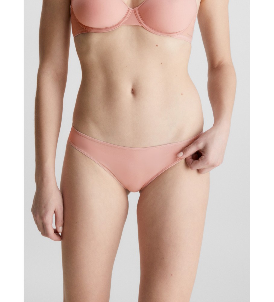 Calcinha fio dental Calvin Klein transparente Marquisette nude