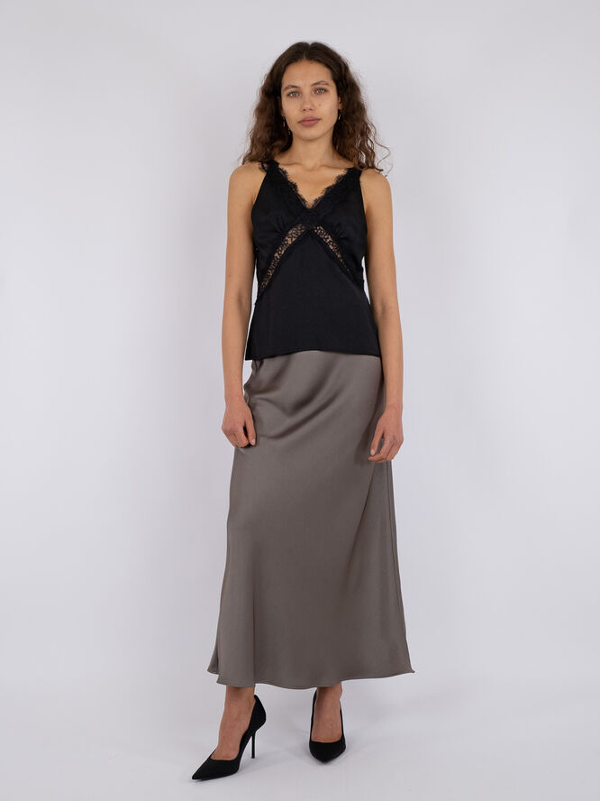 Neo Noir Vicky Heavy Sateen Skirt Warm grey