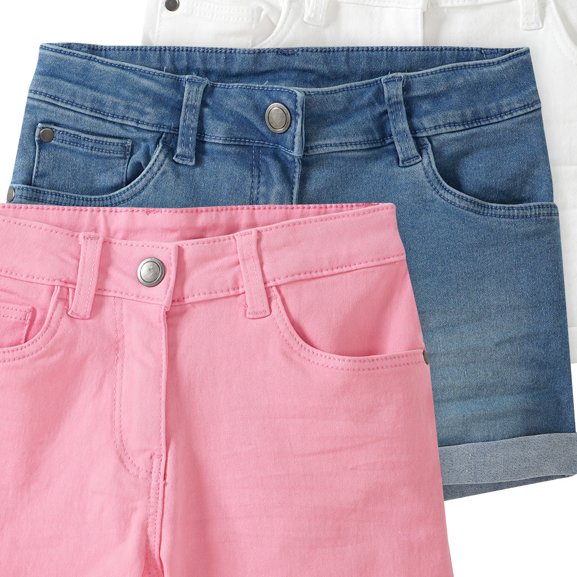 Famy 3 Mädchen Jeansshorts im Five-Pocket-Style blau / rosa / weiss