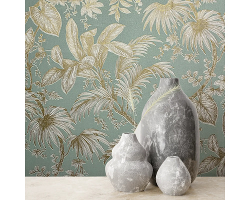 Vliesbehang 82341 Jackie Jungle Leaves goudgroen
