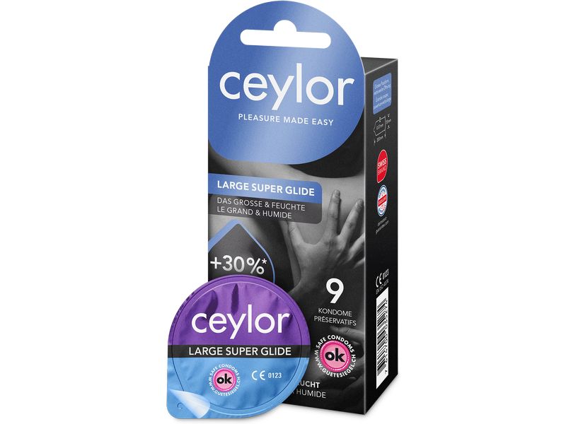 ceylor Kondome Large Super Glide 9 Stück Grosse und transparente Präservative mit extra viel Gleitgel
