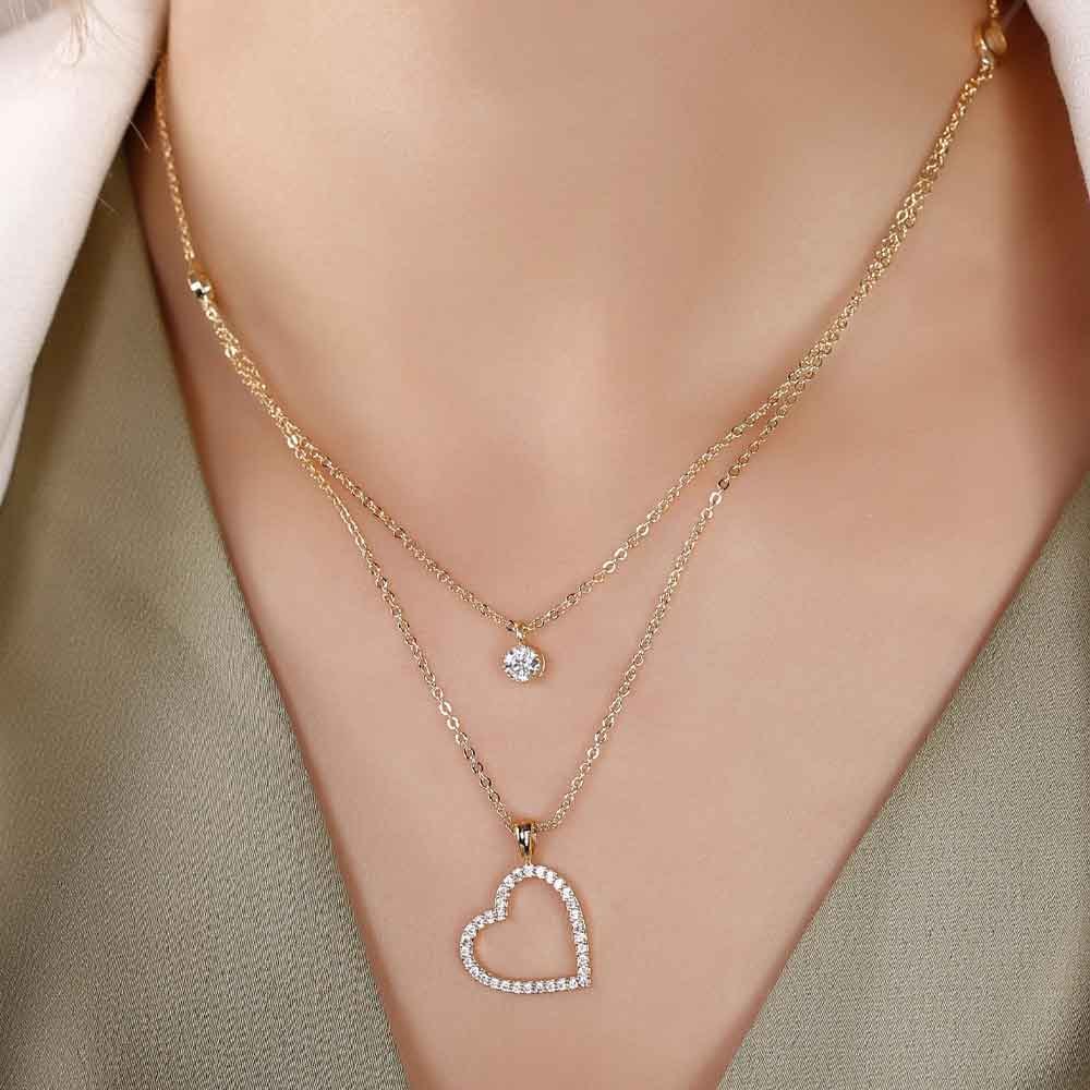 Collier coeur - Laiton plaqué or & zircons