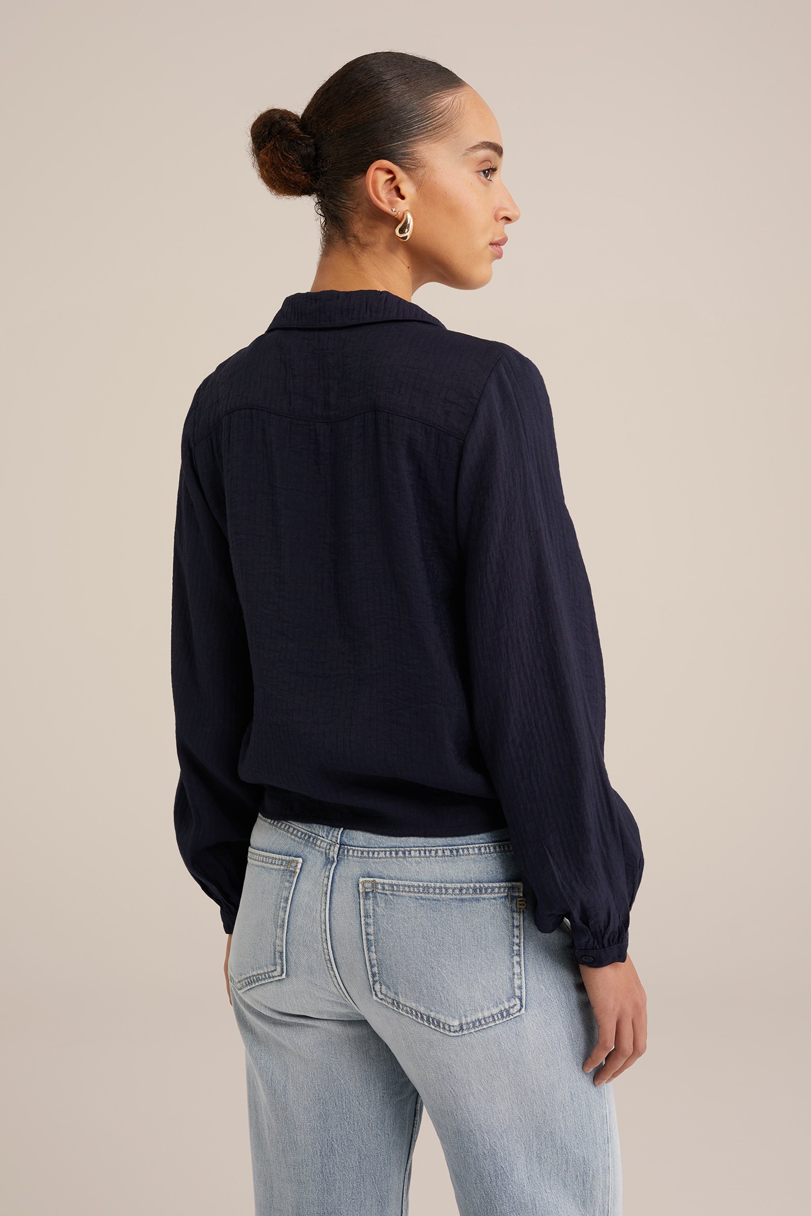 blouse met structuur WE Fashion Donkerblauw