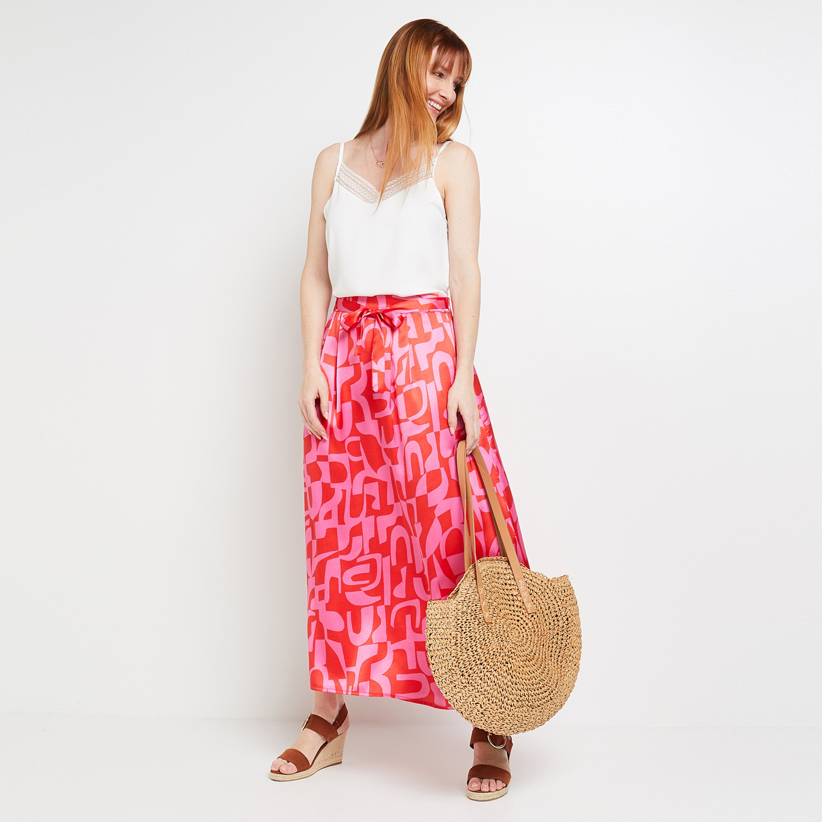 Jupe longue satinée femme - ROSE