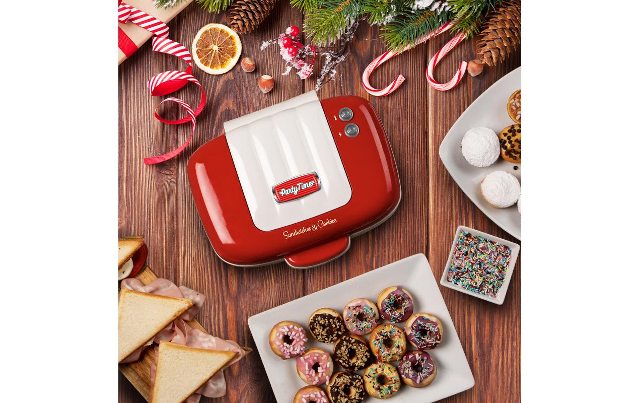 Multifunktionsgrill Party Time ARI-1972-RD 700 W, Rot/WeissSandwich- und Keksmaschine