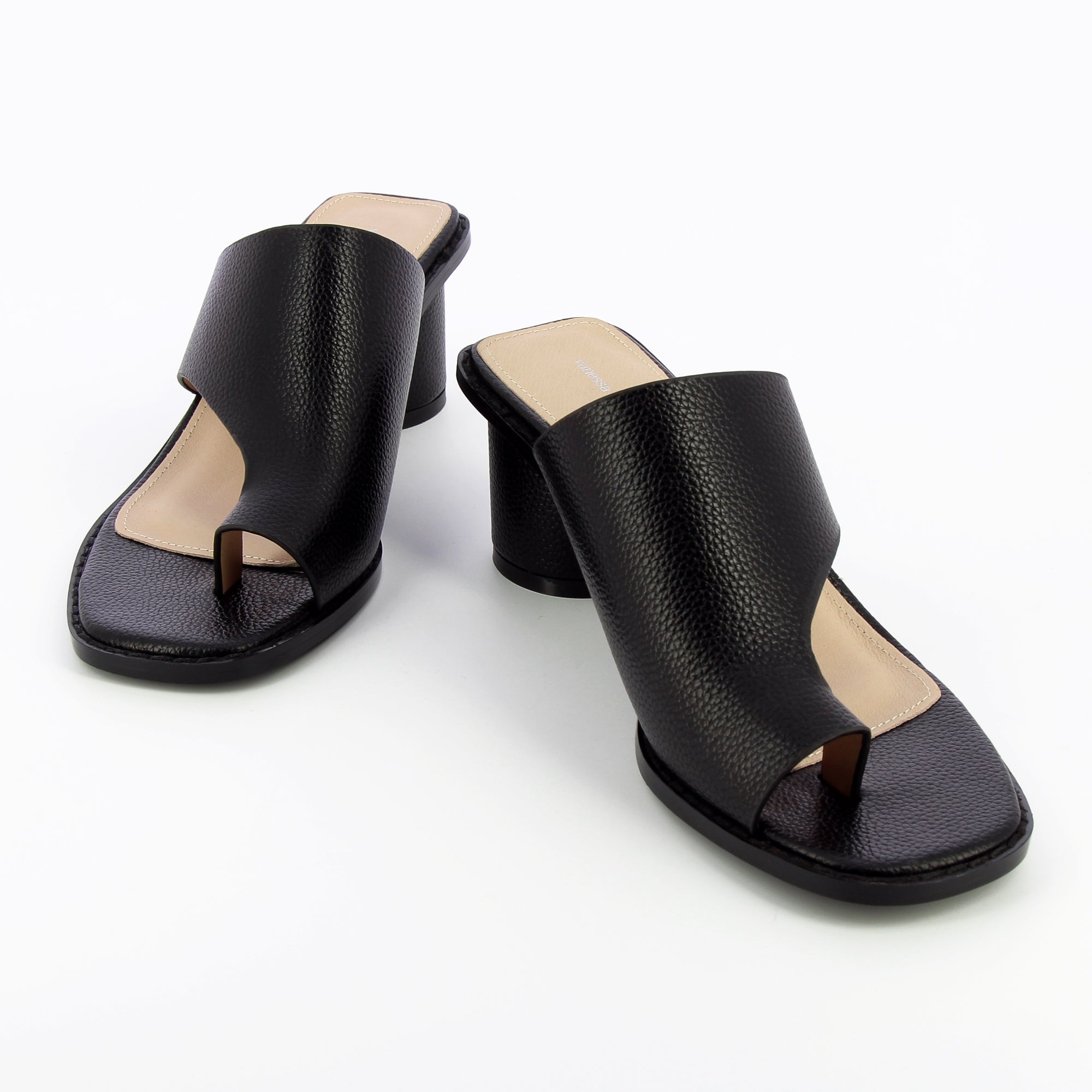 Sandales à talon, Compensées-Mules Cyrielle noires passe-pouce à talon rond