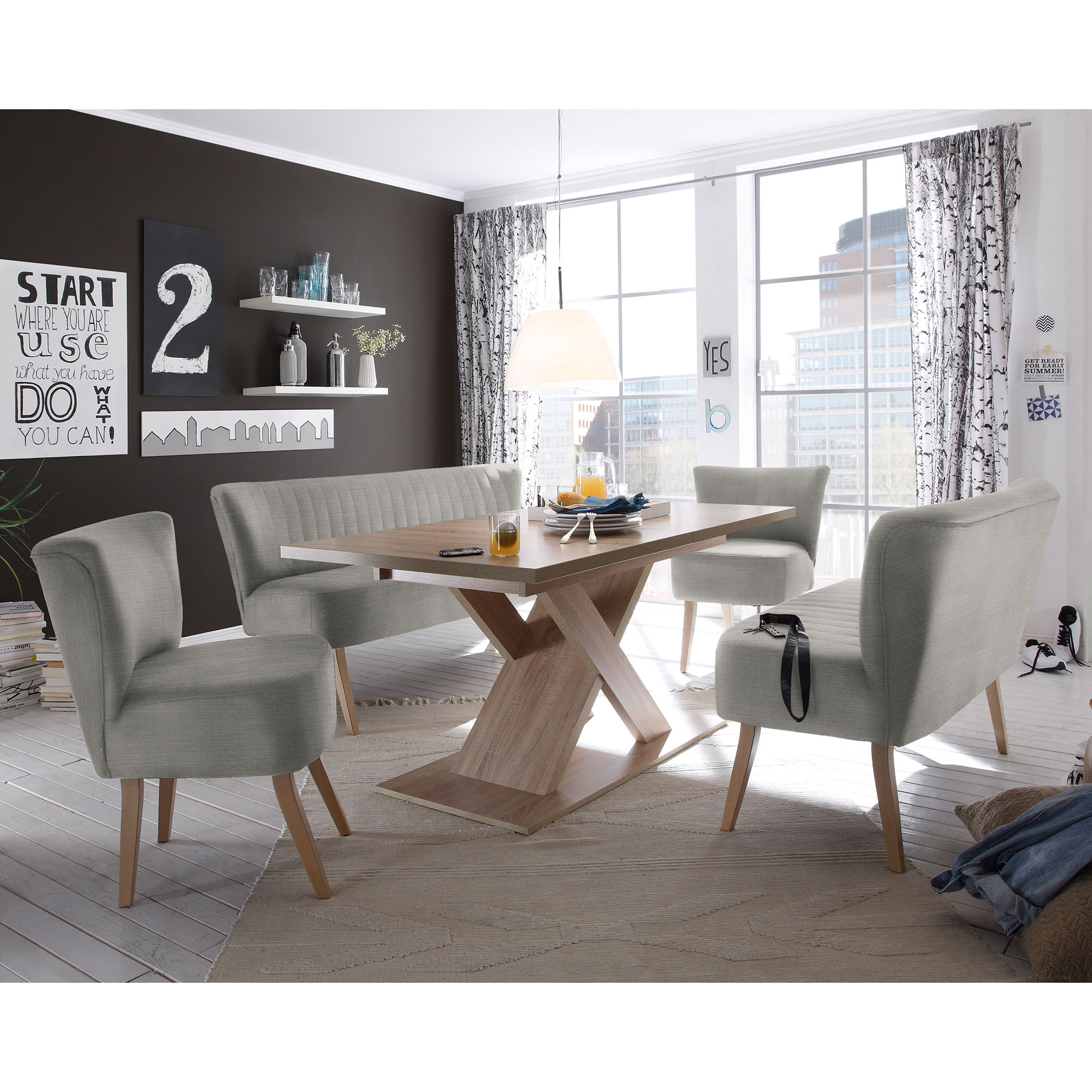 Bank - silber - Massivholz - 143 cm