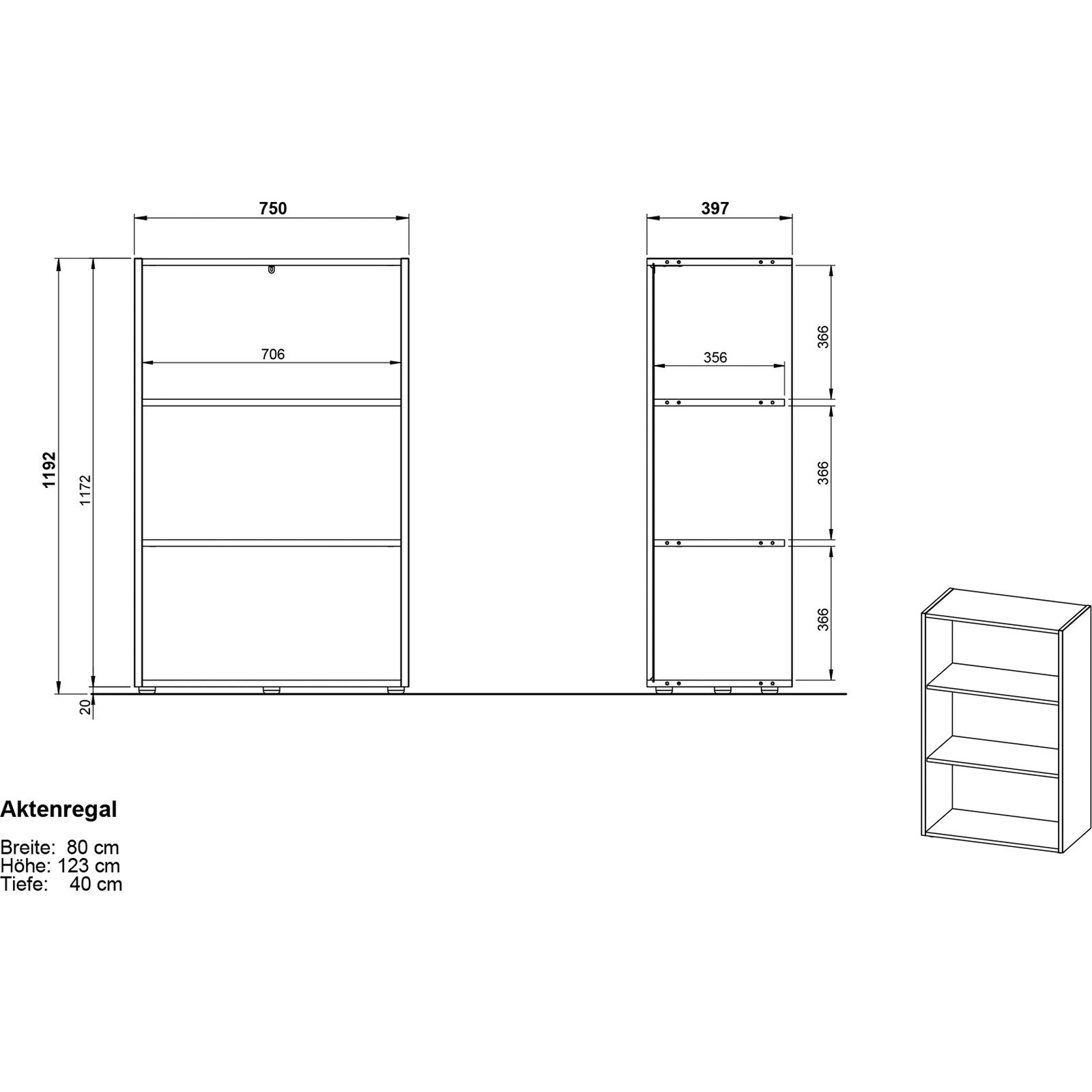 Regal Vito Dekor Eiche/Graphit-Optik 75 x 120 x 40 cm