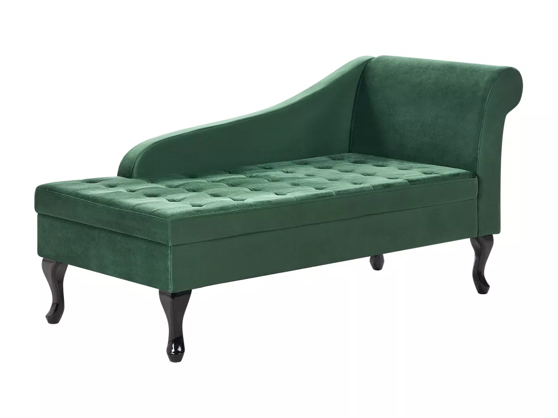 Chaise longue côté droit en velours vert foncé avec rangement PESSAC
