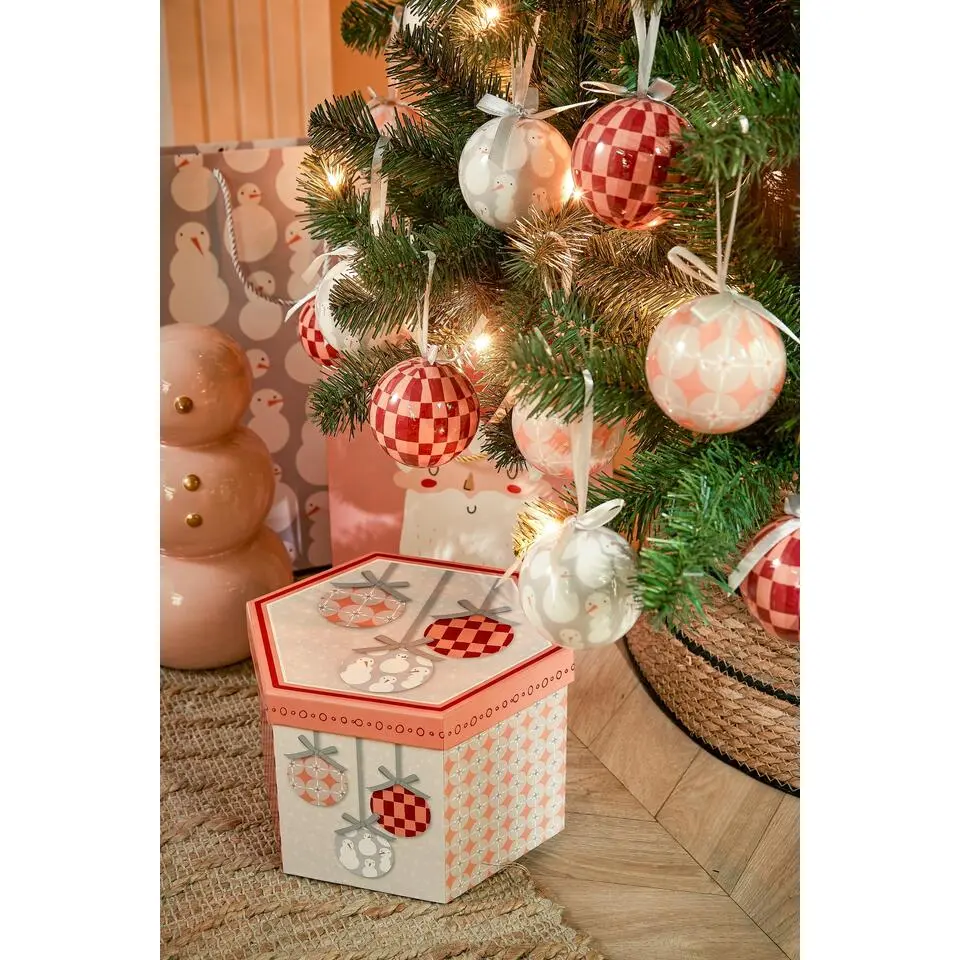House of Seasons Kerstballen Set - 14 Stuks - Perzik, Grijs