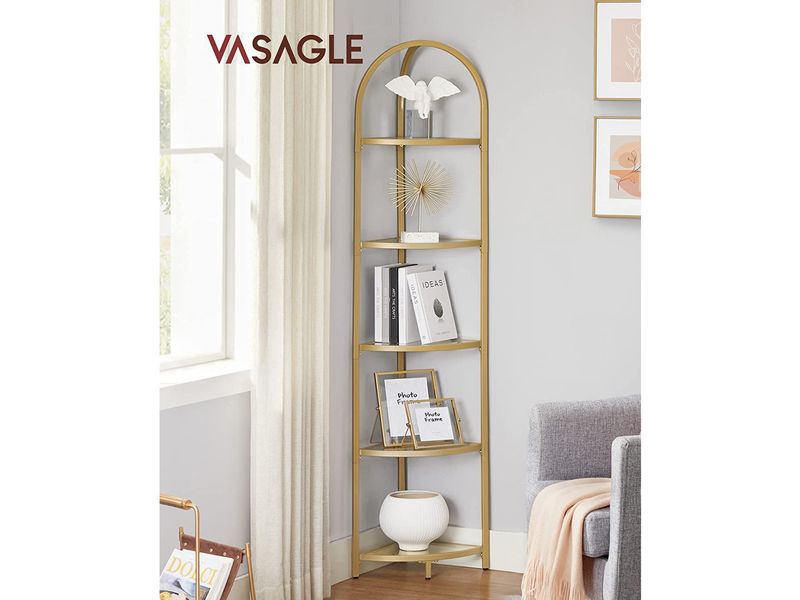 VASAGLE Regal Gold Eckregal mit 5 Ebenen