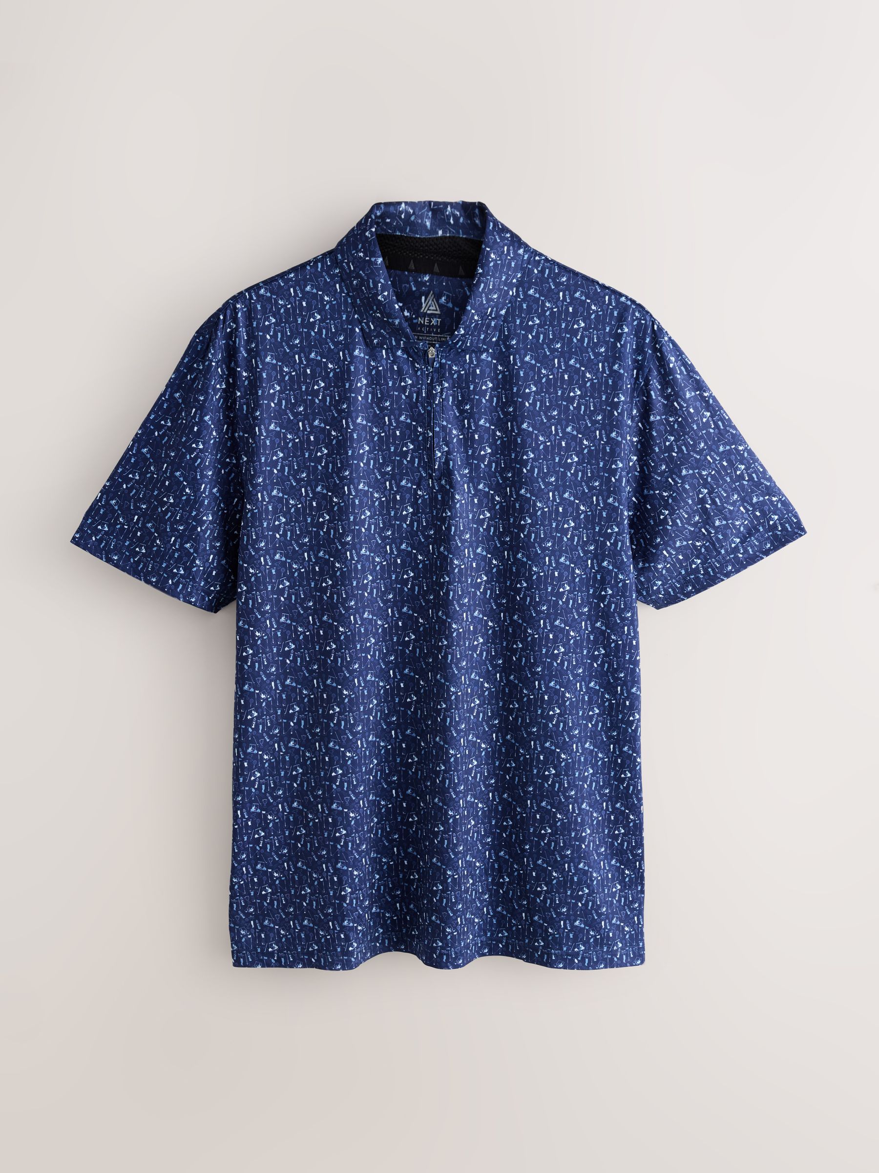 Donkerblauw - Active Geometric Print Golf Polo Shirt