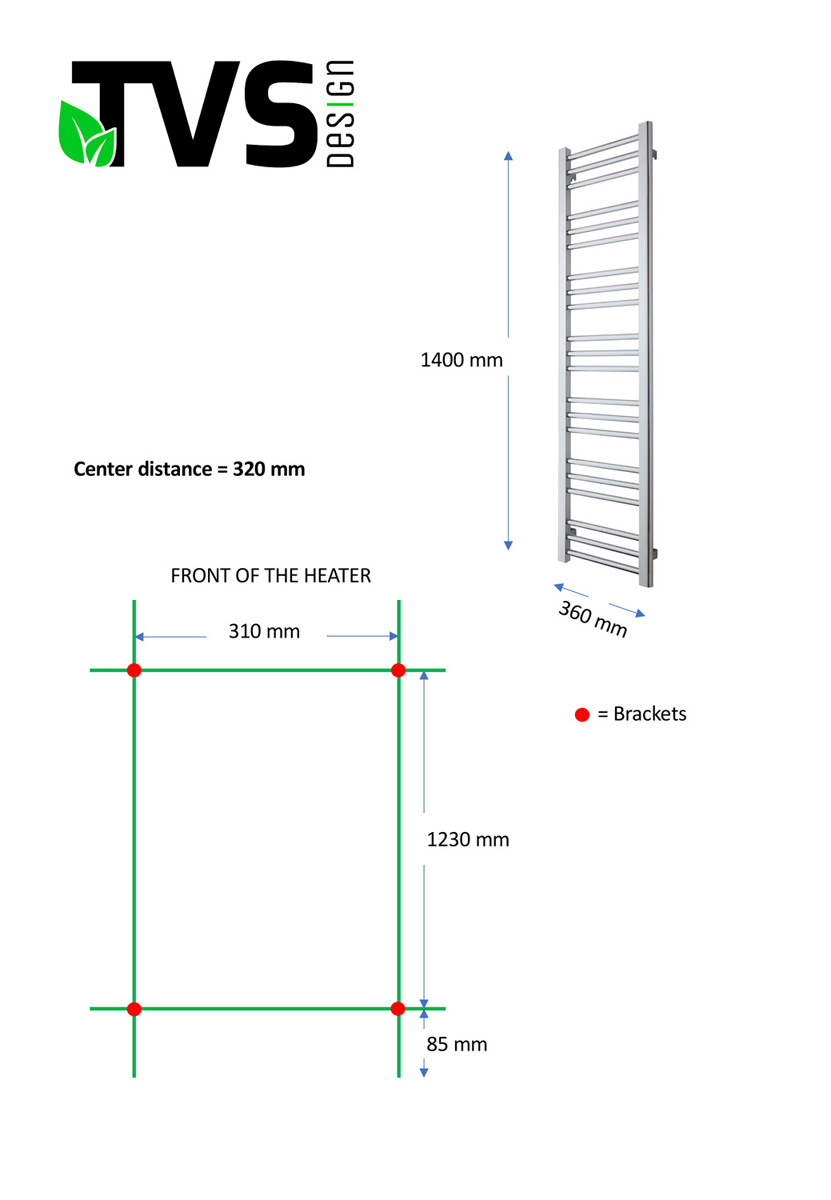 TVS Design Kosmo handdoekradiator chroom 300W 140x36cm