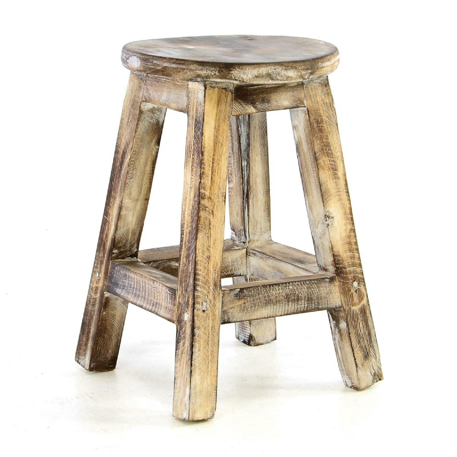 VCM Vintage Hocker 40cm geflammt massiv Holz Sitzhocker Blumentisch