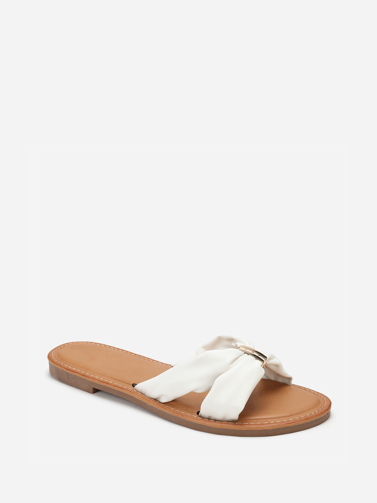 Mules à brides en simili avec boucle- Blanc