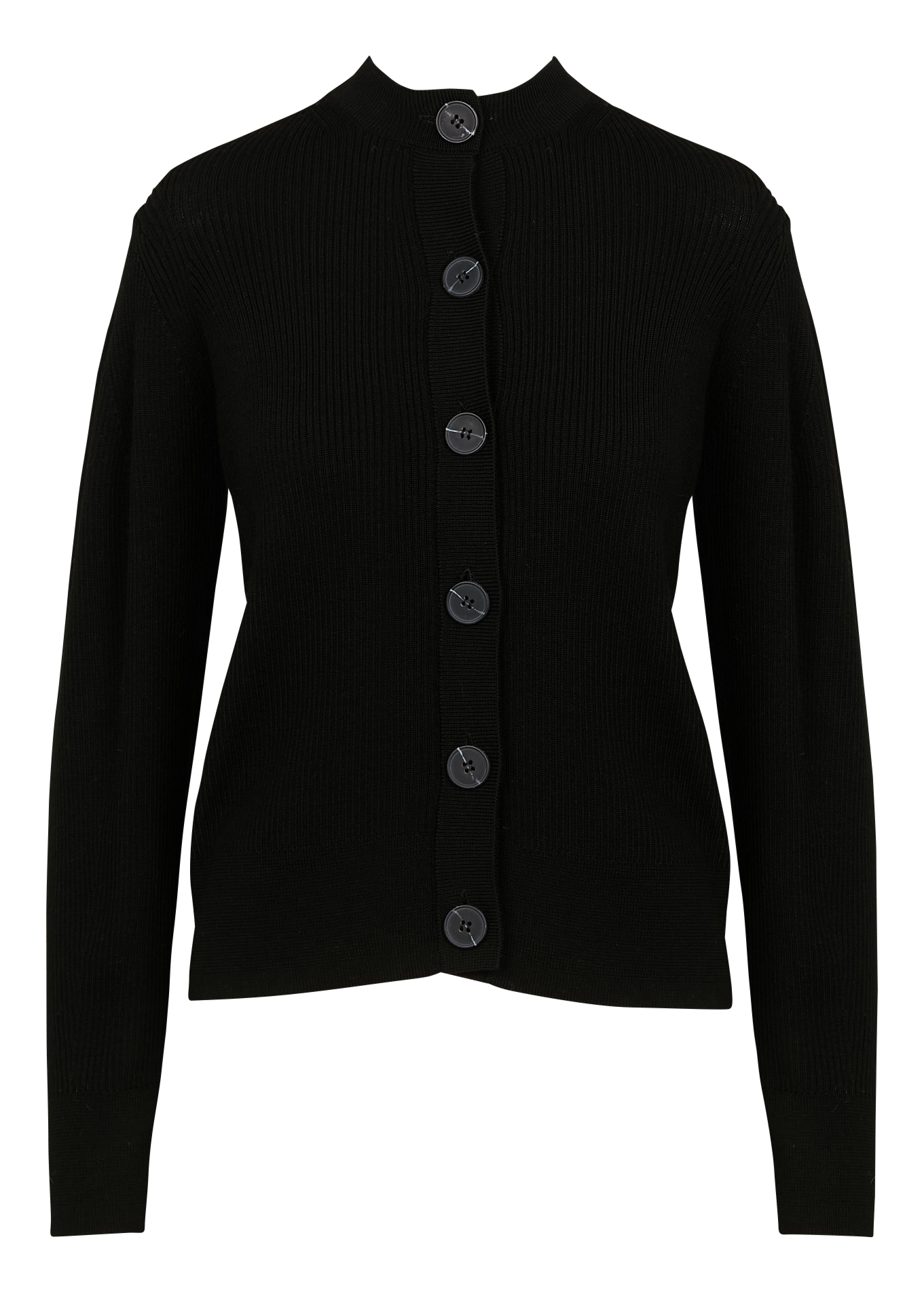 Gilet droit col rond en laine mérinos | Noir