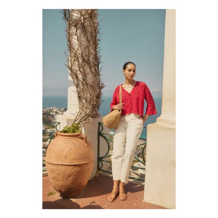 Alma Deia Cardigan Maille Crochet en Coton | Rouge framboise