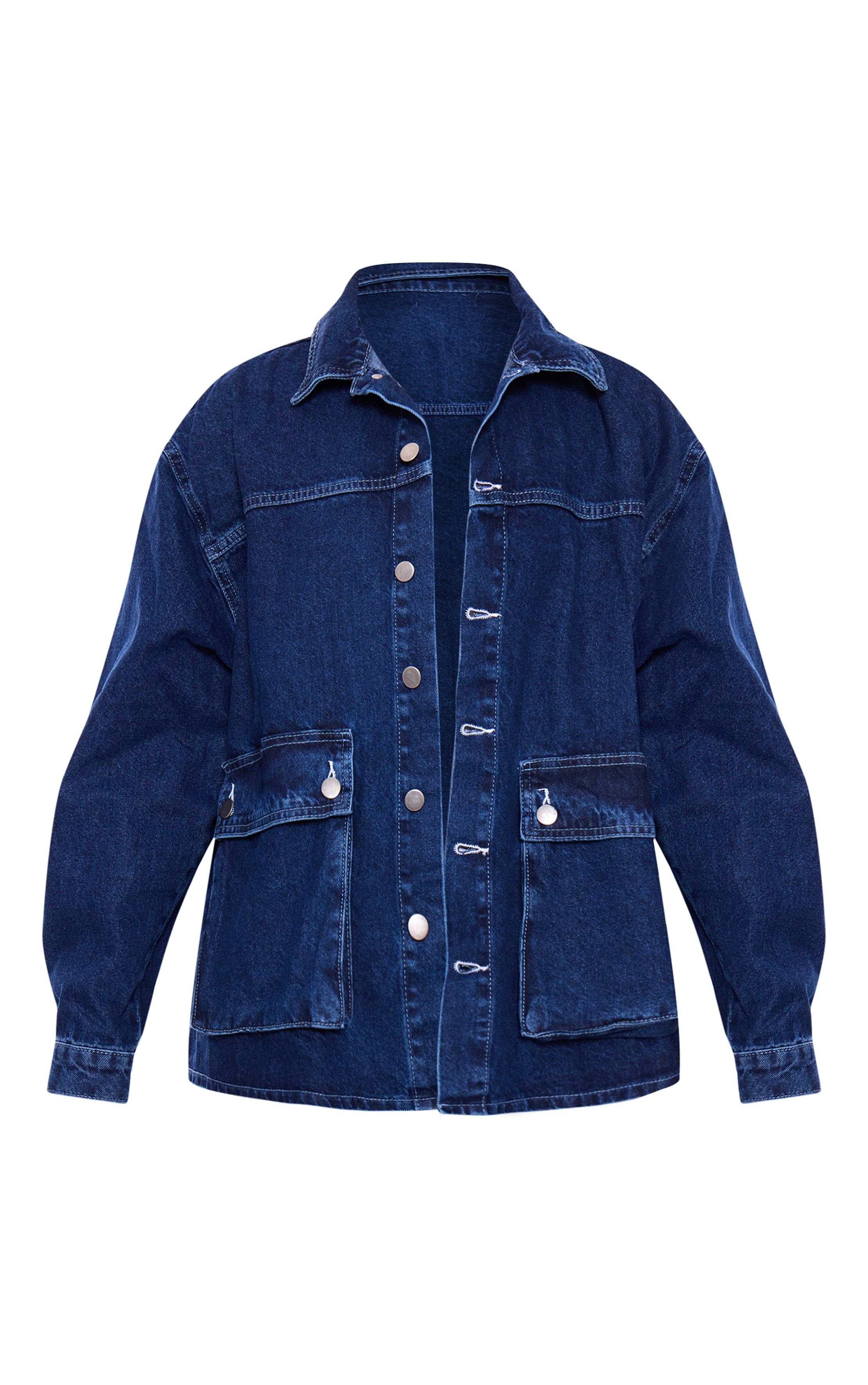 Bleu Indigo Surchemise En Denim Oversize À Boutons Avec Détails De Poches