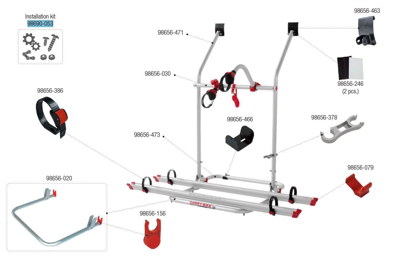 Fiamma Montagesatz passend für Carry Bike VW T3 - T25 - Fiamma Ersatzteilnummer 98690-053
