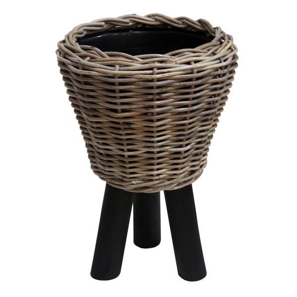 Van der Leeden Rattan-Topf mit Füßen, rund,