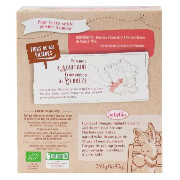 Babybio Frutas Maçã e Framboesa em sachê +6m Orgânico 4 x 90g