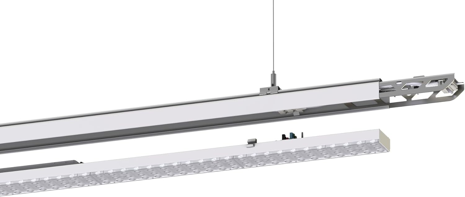 modulares LED Lichtbandsystem NOVA Schienensystem mit Abhängung - 33-58W dimmbar - 5000K Neutralweiß - 60° - 22,5m - professionelle Hallenbeleuchtung - teilbeleuchtet