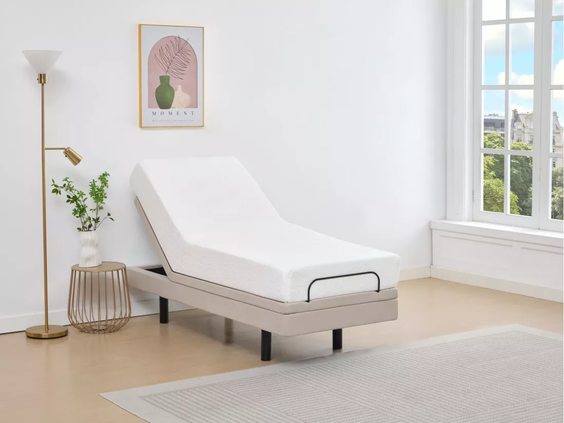 Sommier électrique de relaxation déco - 90 x 200 cm - Tissu - Beige - ALPANA de YSMÉE