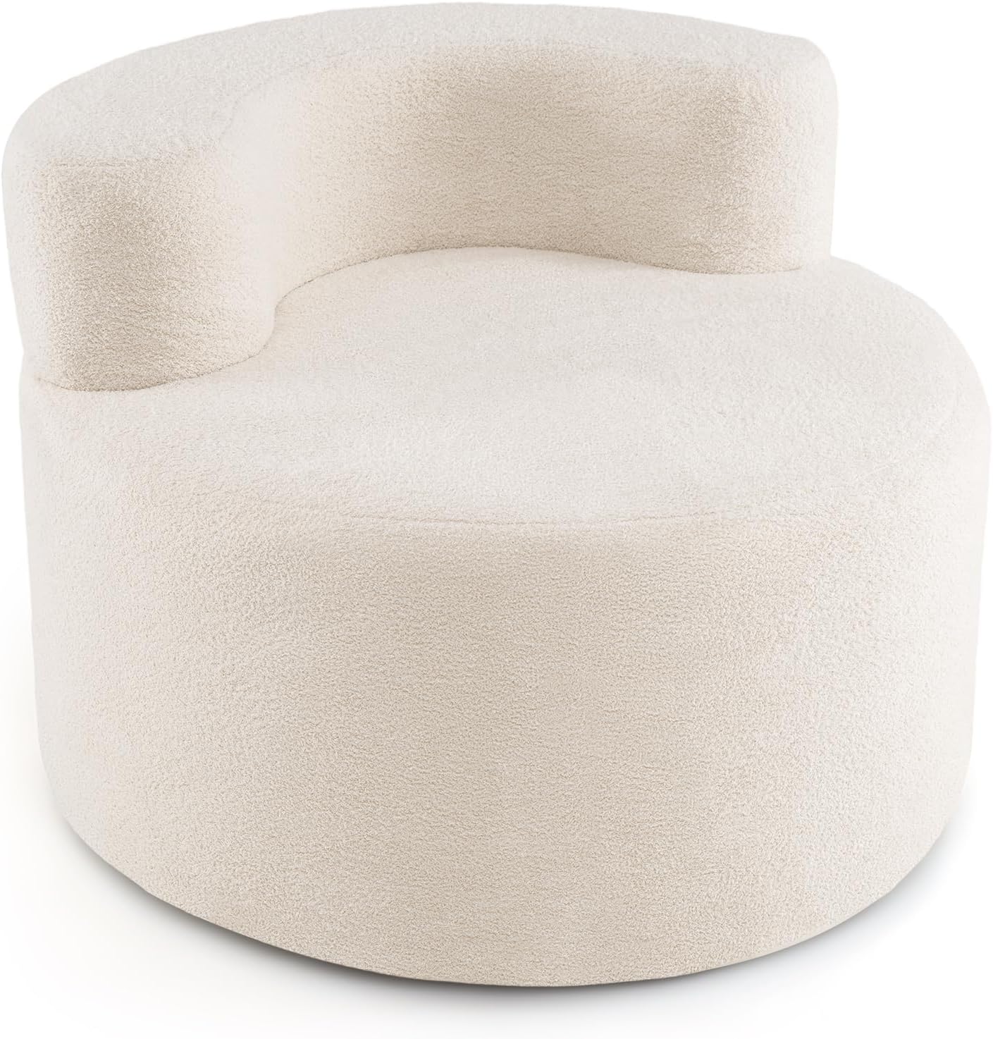GOPLUS Einzelsofa rund, Sofa 82cm mit weichem Teddyfleece & geschwungener Rückenlehne, bequemer Einzelsessel mit abnehmbarem Bezug, Sofasessel für Wohnzimmer, Schlafzimmer, Projektionsraum (Beige)
