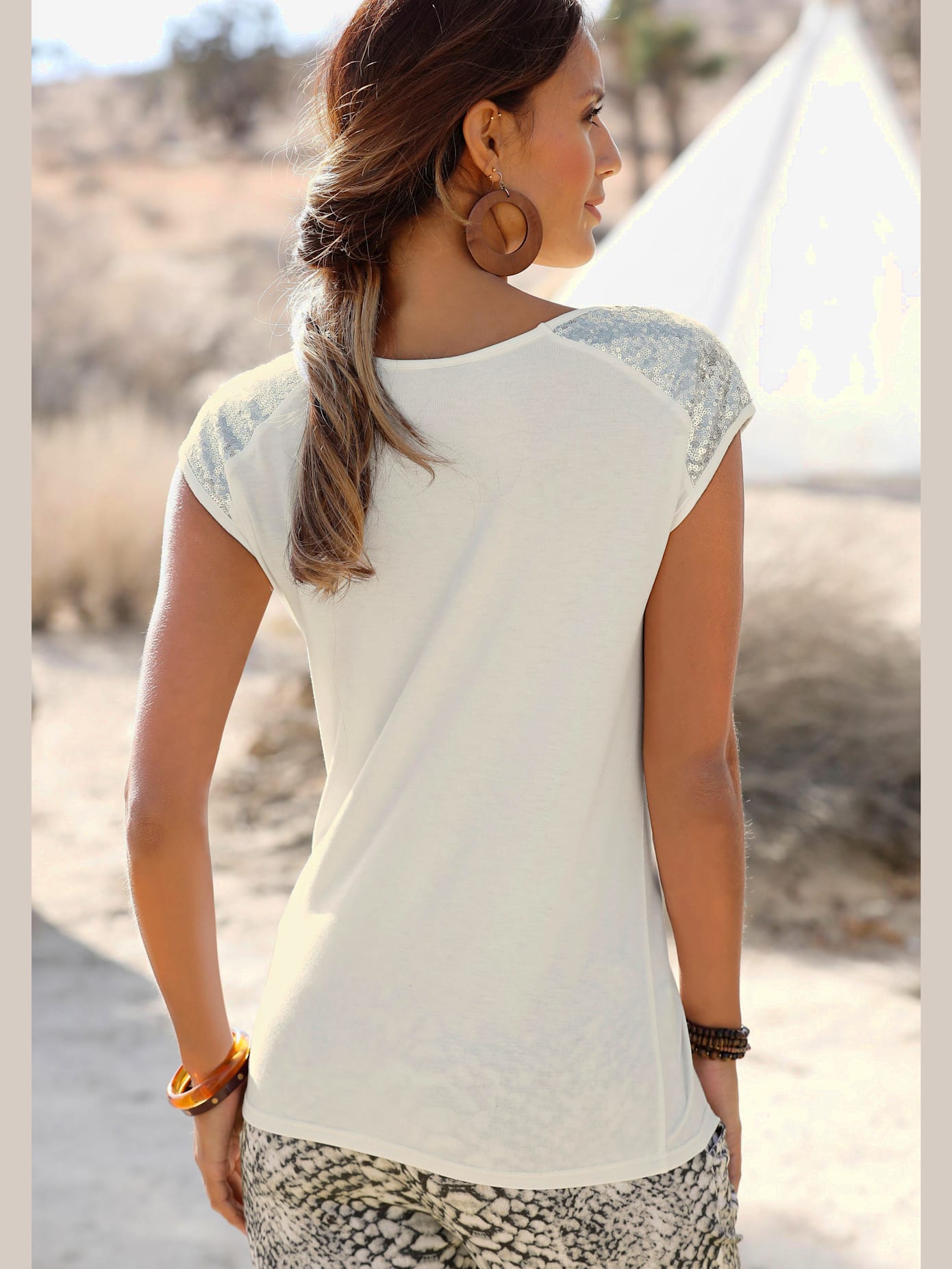 T-shirt de plage empiècements décoratifs aux épaules