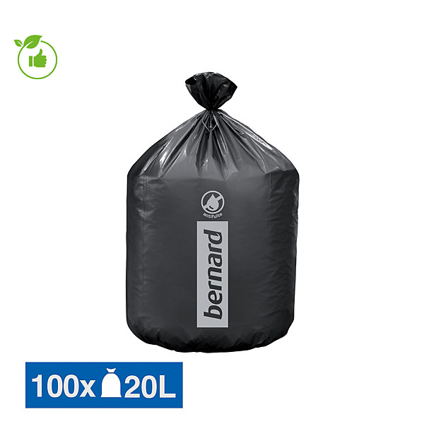 Sacs poubelle déchets courants Bernard Supertene noirs 20 L, lot de 100