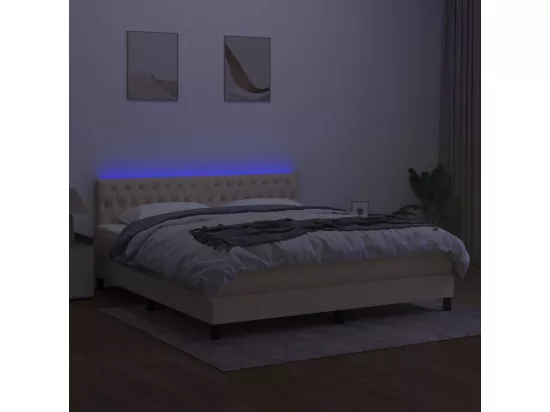 Sommier tapissier avec matelas et LED Crème 180x200 cm Tissu