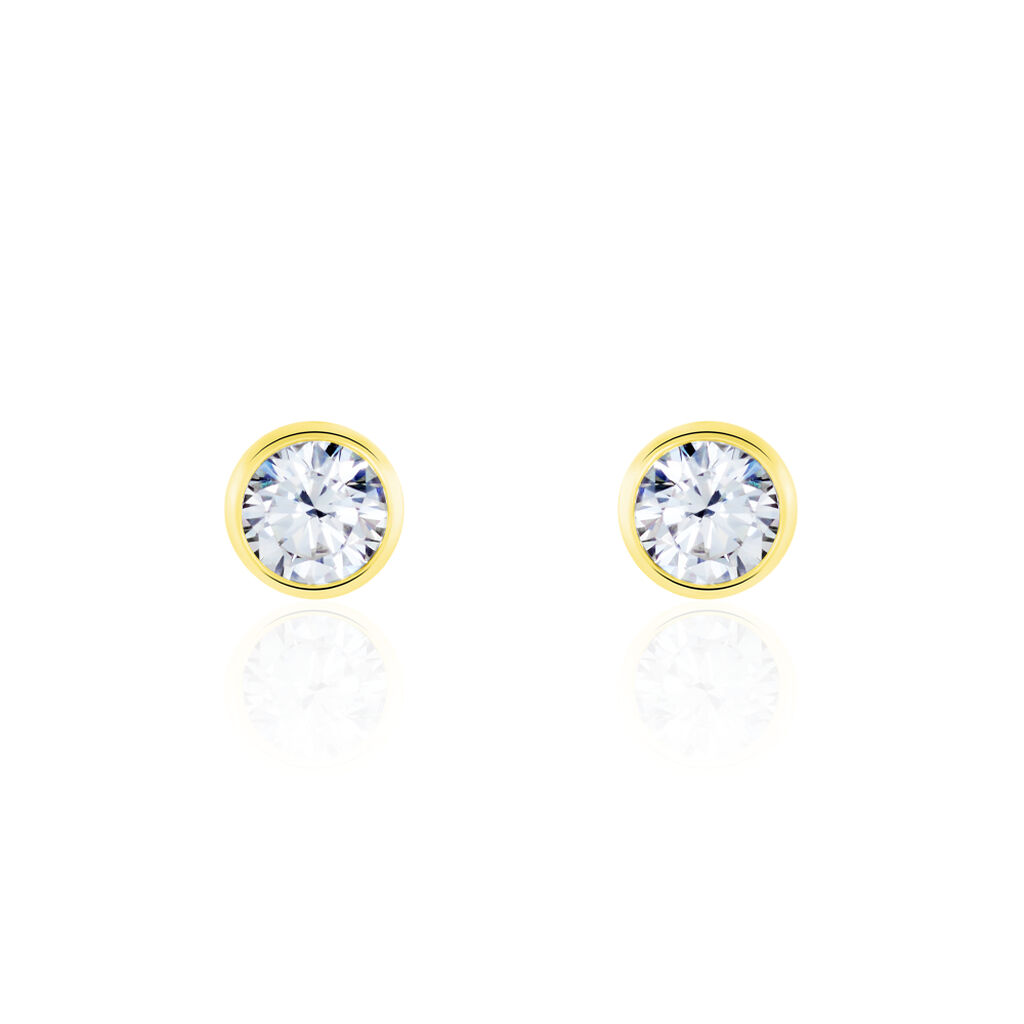 Boucles D'oreilles Puces Elda Serti Clos Or Jaune Oxyde De Zirconium