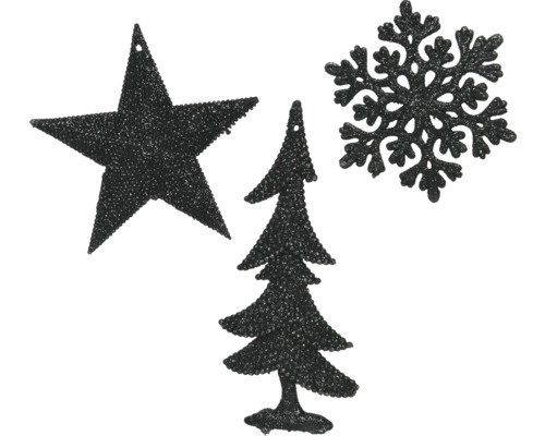 Kerstdecoratie hanger, kunststof, glitter, zwart
