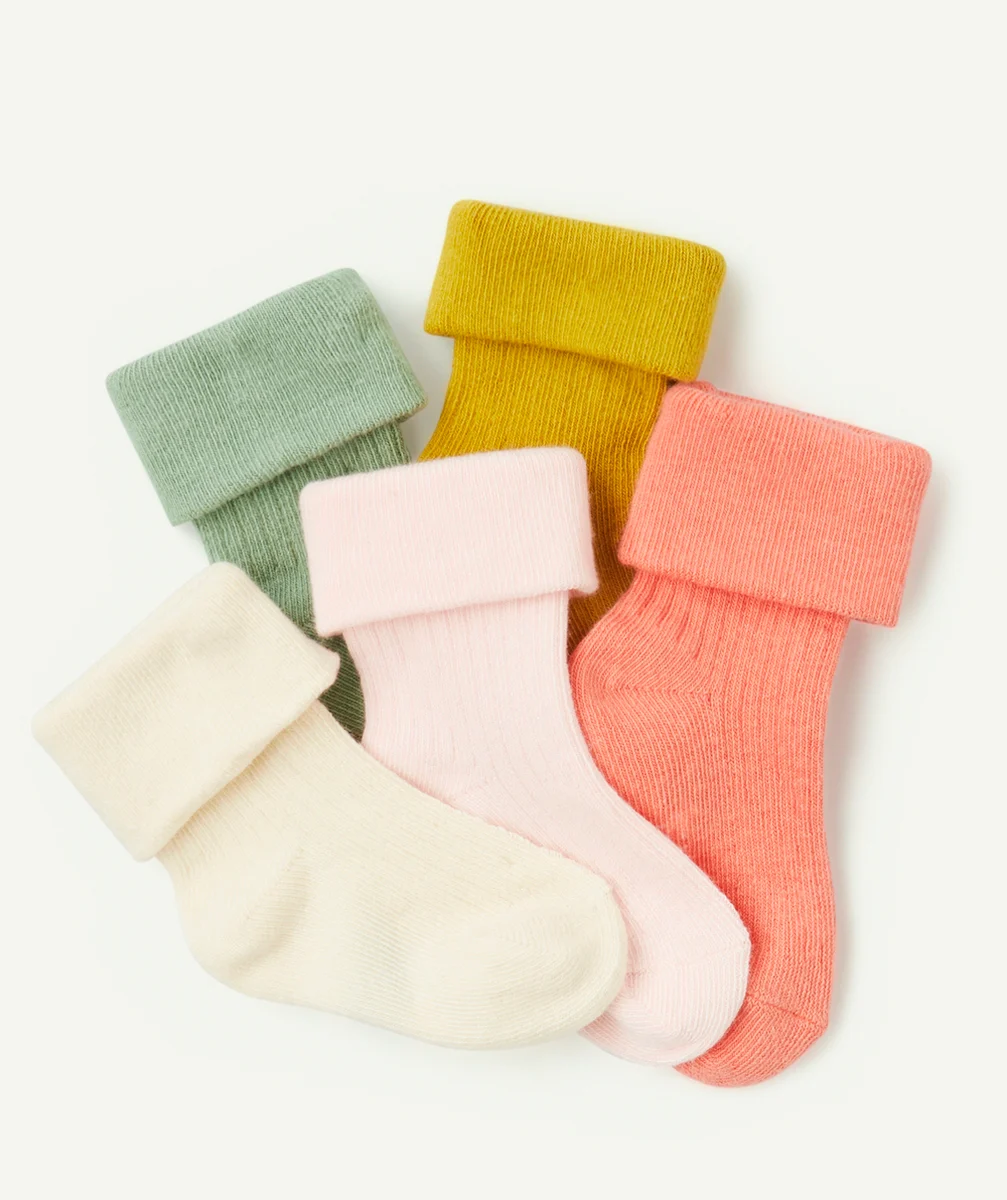 lot de 5 chaussettes hautes colorées bébé fille en coton bio avec plis