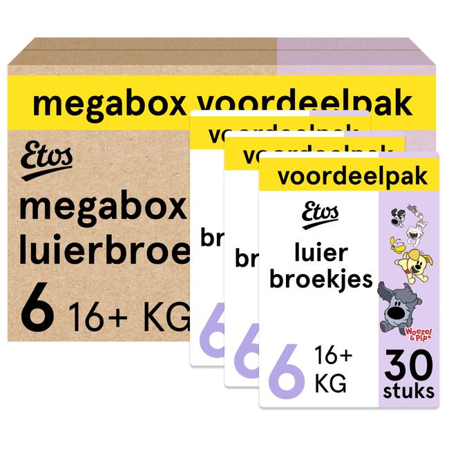 Etos Woezel & Pip Luierbroekjes Extra Large Megabox Voordeelpak Maat 6 16+ kg 90 stuks